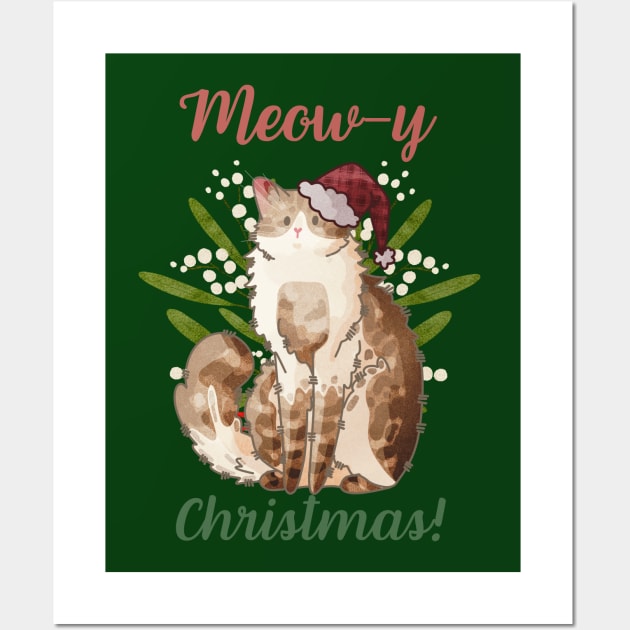 Meow-y Christmas! - Cream Fluffy Cat Wall Art by Feline Emporium